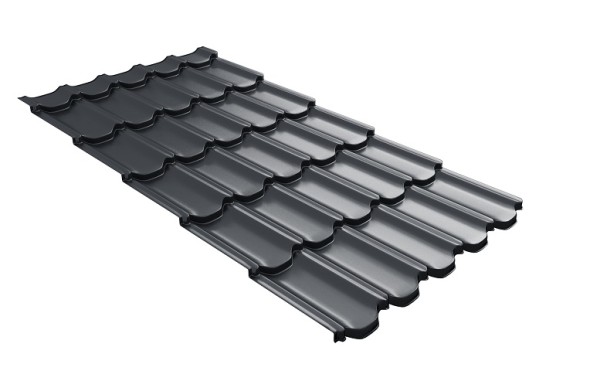 Металлочерепица квинта плюс с 3D резом 0,5 Satin RAL 7024 мокрый асфальт купить в Набережных Челнах